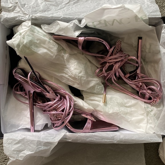 Versace x Dua Lipa Limited Edition Pink Metallic Butterfly Sandals Size 39 - Picture 6 of 15